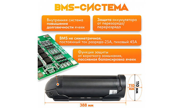 Аккумулятор Медведь 48В 13 Ач Li-Ion Бутылка, Черная