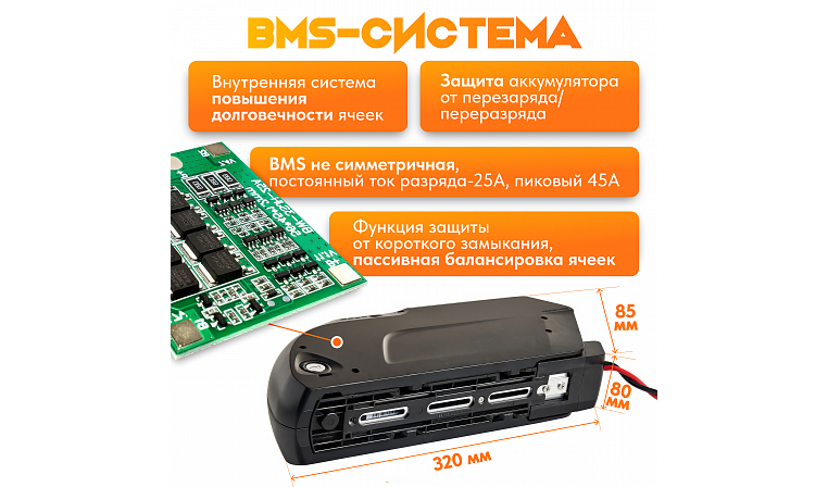 Аккумулятор Медведь 48В 16Ач Li-Ion Shark/Акула Черная