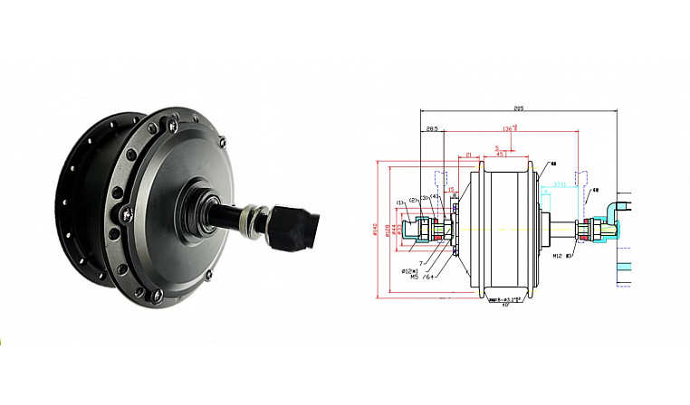 Мотор-колесо Медведь редукторное заднее 350 Вт (250-450 Вт), 24-72В