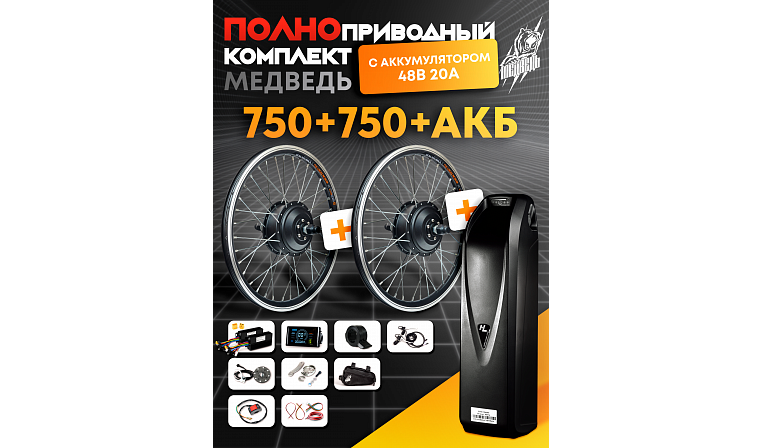 Комплект "Медведь" полноприводный с АКБ 48 В 20 А - 2х2 750+750 Вт