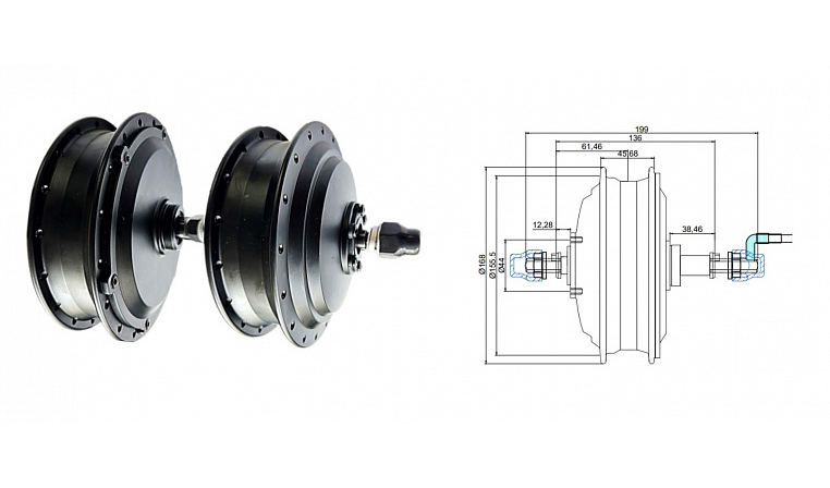 Мотор-колесо Медведь редукторное заднее 500-750Вт, 24-72В